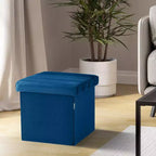 Blue Velvet Cushioned Accent Storage Ottoman