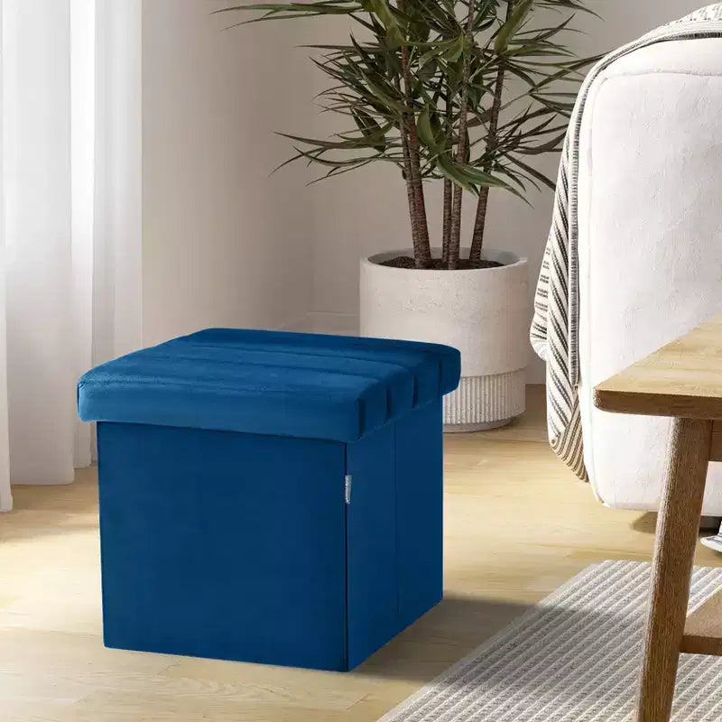 Blue Velvet Cushioned Accent Storage Ottoman