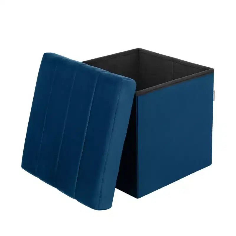 Blue Velvet Cushioned Accent Storage Ottoman