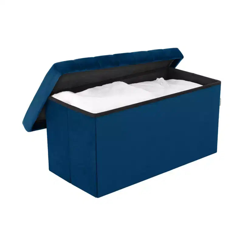 Blue Velvet Cushioned Accent Storage Ottoman