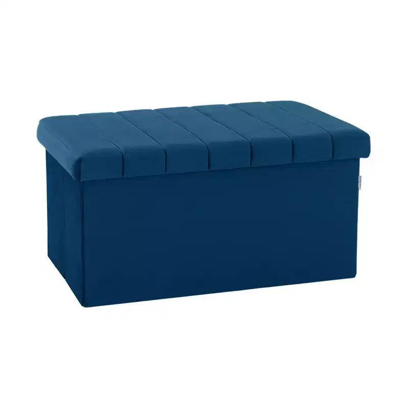 Blue Velvet Cushioned Accent Storage Ottoman
