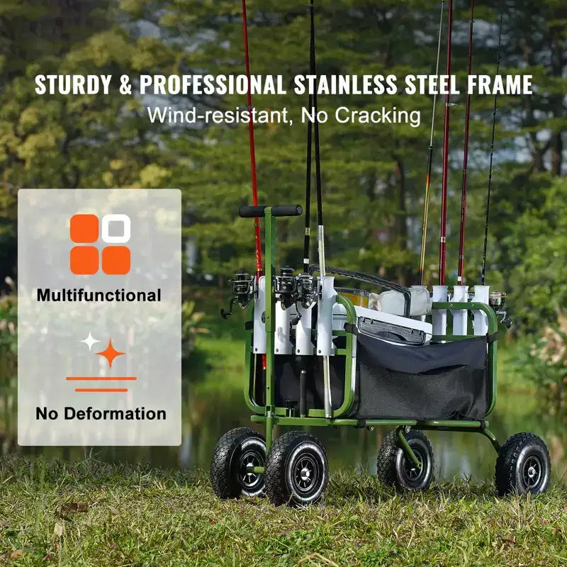 Beach Fishing Cart, 300 lbs Load Capacity, Foldable Fish and Marine Cart with Four 11 Big Wheels Rubber Balloon Tires
