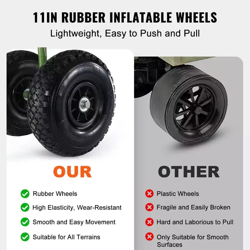 Beach Fishing Cart, 300 lbs Load Capacity, Foldable Fish and Marine Cart with Four 11 Big Wheels Rubber Balloon Tires