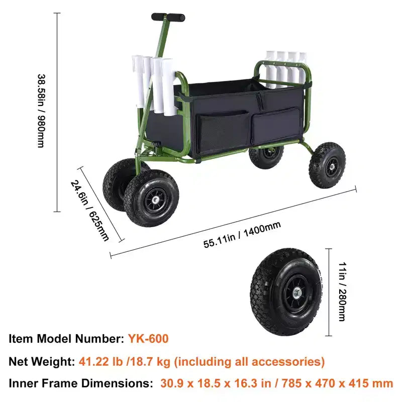 Beach Fishing Cart, 300 lbs Load Capacity, Foldable Fish and Marine Cart with Four 11 Big Wheels Rubber Balloon Tires