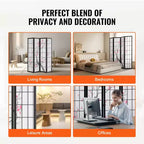 Room Divider, 4 Panel Japanese Room Divider Screen, Wood Folding Privacy Screen Indoor, Partition Portable Decoration Dividers Brown+White