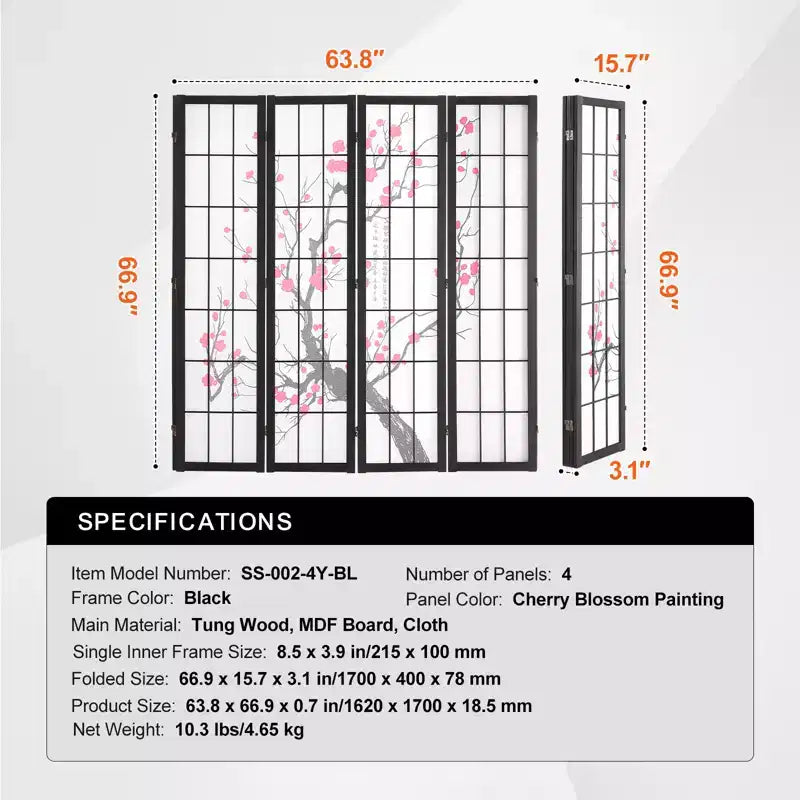 Room Divider, 4 Panel Japanese Room Divider Screen, Wood Folding Privacy Screen Indoor, Partition Portable Decoration Dividers Brown+White