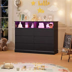 Weißer Kommode fürs Schlafzimmer, 6-Schubladen-Kommode mit LED-Leuchten und Ladestation, für Wohnzimmer, Flur