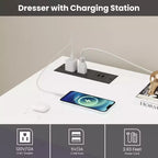 Weißer Kommode fürs Schlafzimmer, 6-Schubladen-Kommode mit LED-Leuchten und Ladestation, für Wohnzimmer, Flur