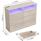 Weißer Kommode fürs Schlafzimmer, 6-Schubladen-Kommode mit LED-Leuchten und Ladestation, für Wohnzimmer, Flur