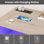 Weißer Kommode fürs Schlafzimmer, 6-Schubladen-Kommode mit LED-Leuchten und Ladestation, für Wohnzimmer, Flur