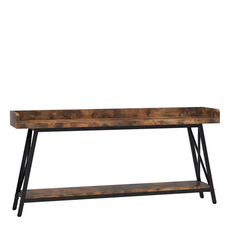 70.9 Inch Narrow Rustic Sofa Table Sturdy Metal Frame Home Decor