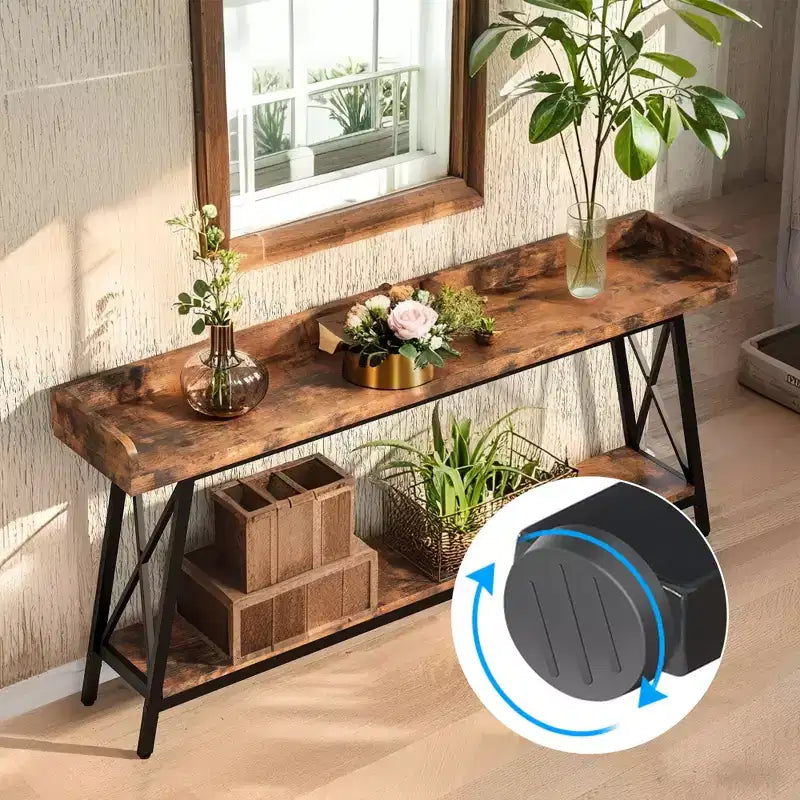 70.9 Inch Narrow Rustic Sofa Table Sturdy Metal Frame Home Decor