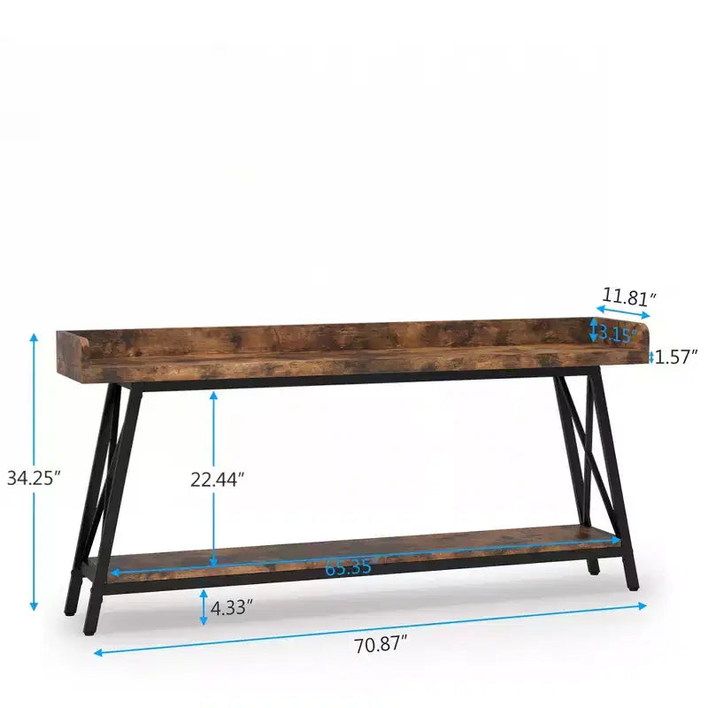 70.9 Inch Narrow Rustic Sofa Table Sturdy Metal Frame Home Decor
