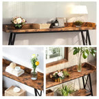 70.9 Inch Narrow Rustic Sofa Table Sturdy Metal Frame Home Decor