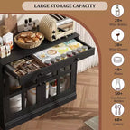 Kitchen Storage Cabinet, 2 Glass Door Buffet Sideboard, Wooden Drawer, MDF Back Panel, Modern Coffee Bar Cabinet with Adjustable Shelf