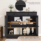 Kitchen Storage Cabinet, 2 Glass Door Buffet Sideboard, Wooden Drawer, MDF Back Panel, Modern Coffee Bar Cabinet with Adjustable Shelf