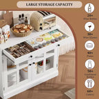 Kitchen Storage Cabinet, 2 Glass Door Buffet Sideboard, Wooden Drawer, MDF Back Panel, Modern Coffee Bar Cabinet with Adjustable Shelf