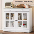 Kitchen Storage Cabinet, 2 Glass Door Buffet Sideboard, Wooden Drawer, MDF Back Panel, Modern Coffee Bar Cabinet with Adjustable Shelf