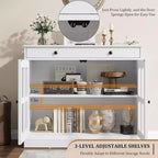 Kitchen Storage Cabinet, 2 Glass Door Buffet Sideboard, Wooden Drawer, MDF Back Panel, Modern Coffee Bar Cabinet with Adjustable Shelf