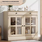 Kitchen Storage Cabinet, 2 Glass Door Buffet Sideboard, Wooden Drawer, MDF Back Panel, Modern Coffee Bar Cabinet with Adjustable Shelf