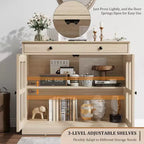 Kitchen Storage Cabinet, 2 Glass Door Buffet Sideboard, Wooden Drawer, MDF Back Panel, Modern Coffee Bar Cabinet with Adjustable Shelf