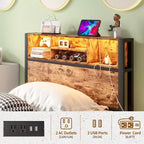 Modern Twin Size Metal Platform Bed Frame with Storage Headboard, Charging Station and LED Lights