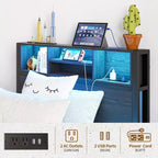 Modern Twin Size Metal Platform Bed Frame with Storage Headboard, Charging Station and LED Lights