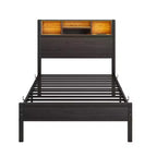 Modern Twin Size Metal Platform Bed Frame with Storage Headboard, Charging Station and LED Lights