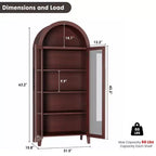 Arched Kitchen Pantry Cabinet Farmhouse 5 Tier Display Shelf with Adjustable Shelf and 2 Large Glass Doors, Versatile Storage Cupboard