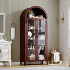 Arched Kitchen Pantry Cabinet Farmhouse 5 Tier Display Shelf with Adjustable Shelf and 2 Large Glass Doors, Versatile Storage Cupboard