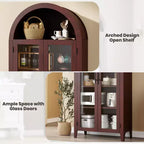 Arched Kitchen Pantry Cabinet Farmhouse 5 Tier Display Shelf with Adjustable Shelf and 2 Large Glass Doors, Versatile Storage Cupboard