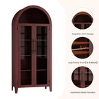 Arched Kitchen Pantry Cabinet Farmhouse 5 Tier Display Shelf with Adjustable Shelf and 2 Large Glass Doors, Versatile Storage Cupboard