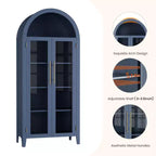 Arched Kitchen Pantry Cabinet Farmhouse 5 Tier Display Shelf with Adjustable Shelf and 2 Large Glass Doors, Versatile Storage Cupboard
