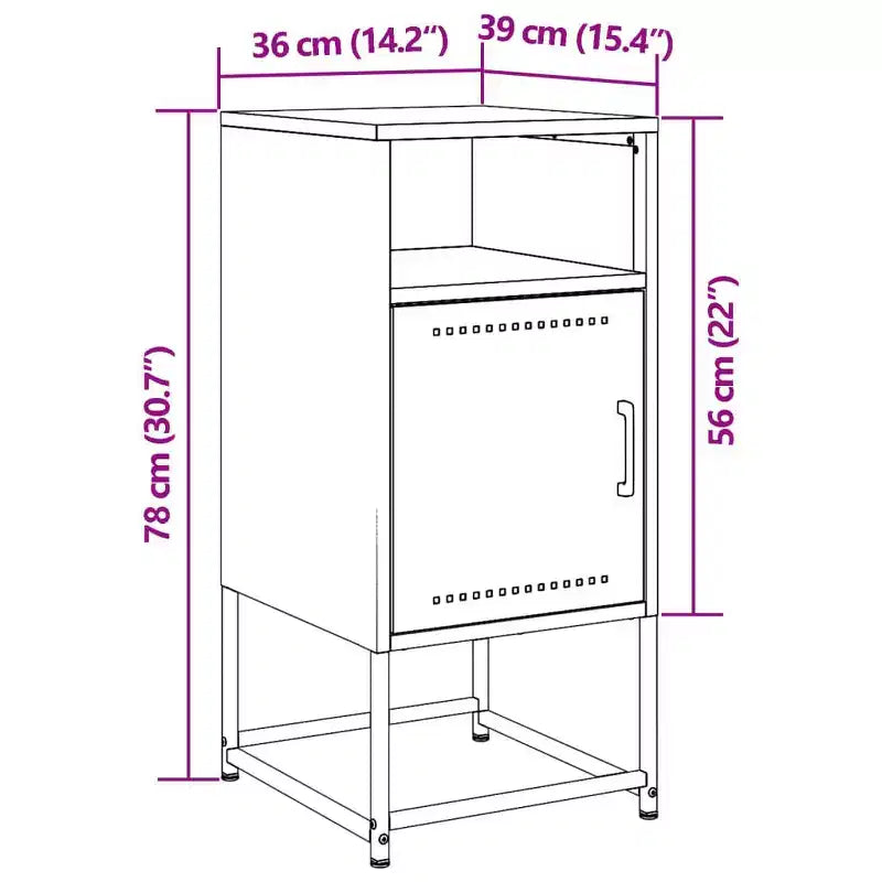 Bedside Cabinet Nightstand Side End Table Home Bedroom Furniture Steel