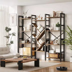 4-layer Bookshelves, Large Wooden Bookcases, Open Display Racks for Living Rooms and Bedrooms, Modern Bookshelf Metal-framed Furniture, Brown.