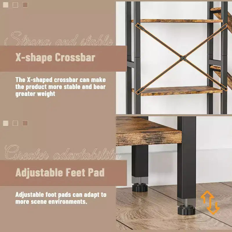 4-layer Bookshelves, Large Wooden Bookcases, Open Display Racks for Living Rooms and Bedrooms, Modern Bookshelf Metal-framed Furniture, Brown.