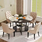 Round Dining Table for 4-6 People Modern Farmhouse Wooden Circle Kitchen Table with Storage Shelf, Waterproof Tabletop Breakfast Nook Furniture