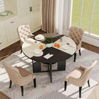 Round Dining Table for 4-6 People Modern Farmhouse Wooden Circle Kitchen Table with Storage Shelf, Waterproof Tabletop Breakfast Nook Furniture