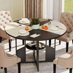 Round Dining Table for 4-6 People Modern Farmhouse Wooden Circle Kitchen Table with Storage Shelf, Waterproof Tabletop Breakfast Nook Furniture