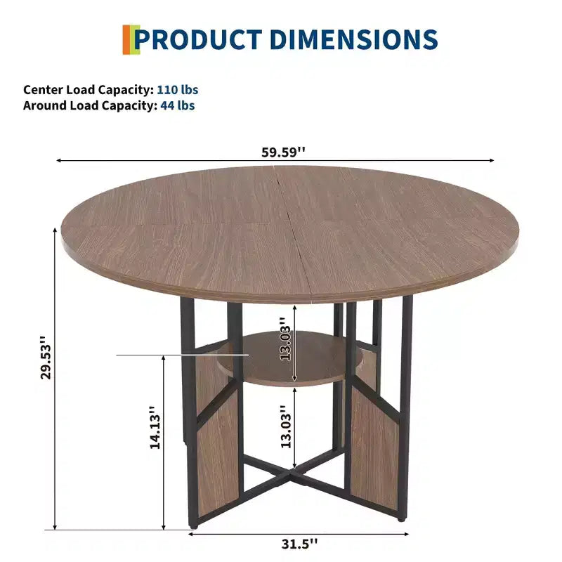 Round Dining Table for 4-6 People Modern Farmhouse Wooden Circle Kitchen Table with Storage Shelf, Waterproof Tabletop Breakfast Nook Furniture