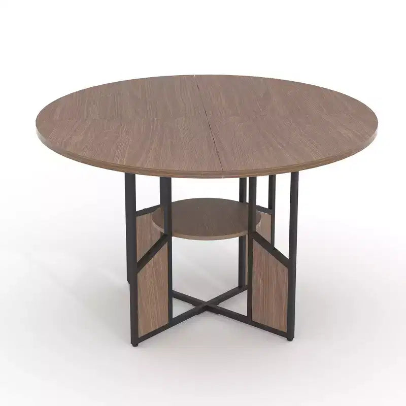 Round Dining Table for 4-6 People Modern Farmhouse Wooden Circle Kitchen Table with Storage Shelf, Waterproof Tabletop Breakfast Nook Furniture