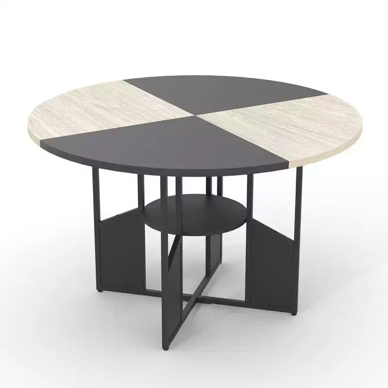 Round Dining Table for 4-6 People Modern Farmhouse Wooden Circle Kitchen Table with Storage Shelf, Waterproof Tabletop Breakfast Nook Furniture