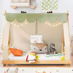 Twin/Full House-Shaped Floor Canopy Beds with Tent & Light Decor,Platform Bed Frame for Kids,Teens,No Spring Box Needed