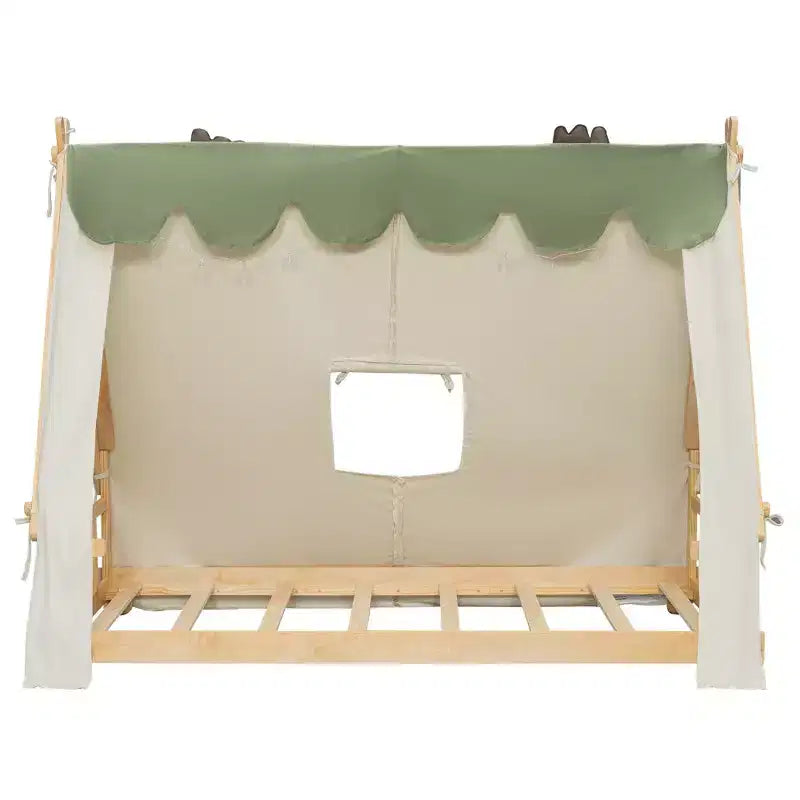 Twin/Full House-Shaped Floor Canopy Beds with Tent & Light Decor,Platform Bed Frame for Kids,Teens,No Spring Box Needed