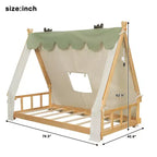 Twin/Full House-Shaped Floor Canopy Beds with Tent & Light Decor,Platform Bed Frame for Kids,Teens,No Spring Box Needed