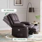 Massage Recliner Chair for Adults, Swivel Rocker with Heat, PU Leather, Remote, Cup Holders, Side Pocket, Wide Recliner for Living Room, Bedroom