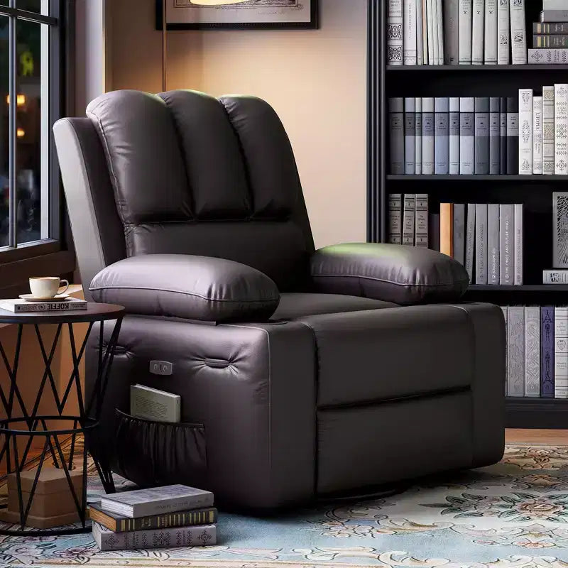 Massage Recliner Chair for Adults, Swivel Rocker with Heat, PU Leather, Remote, Cup Holders, Side Pocket, Wide Recliner for Living Room, Bedroom