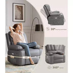 Massage Recliner Chair for Adults, Swivel Rocker with Heat, PU Leather, Remote, Cup Holders, Side Pocket, Wide Recliner for Living Room, Bedroom