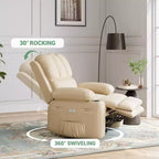 Massage Recliner Chair for Adults, Swivel Rocker with Heat, PU Leather, Remote, Cup Holders, Side Pocket, Wide Recliner for Living Room, Bedroom