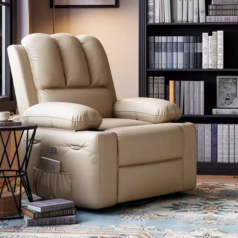 Massage Recliner Chair for Adults, Swivel Rocker with Heat, PU Leather, Remote, Cup Holders, Side Pocket, Wide Recliner for Living Room, Bedroom